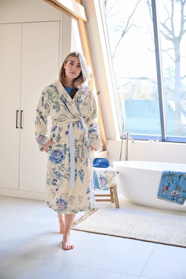 Bathrobe Secret Garden White/Blue L