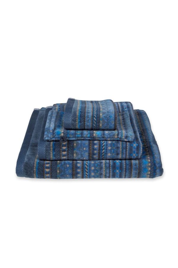 Large Bath Towel Geometric Print Dark Blue 70x140cm
